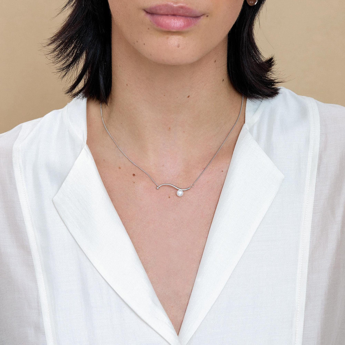 Freshwater Pearl Wave Charm Necklace