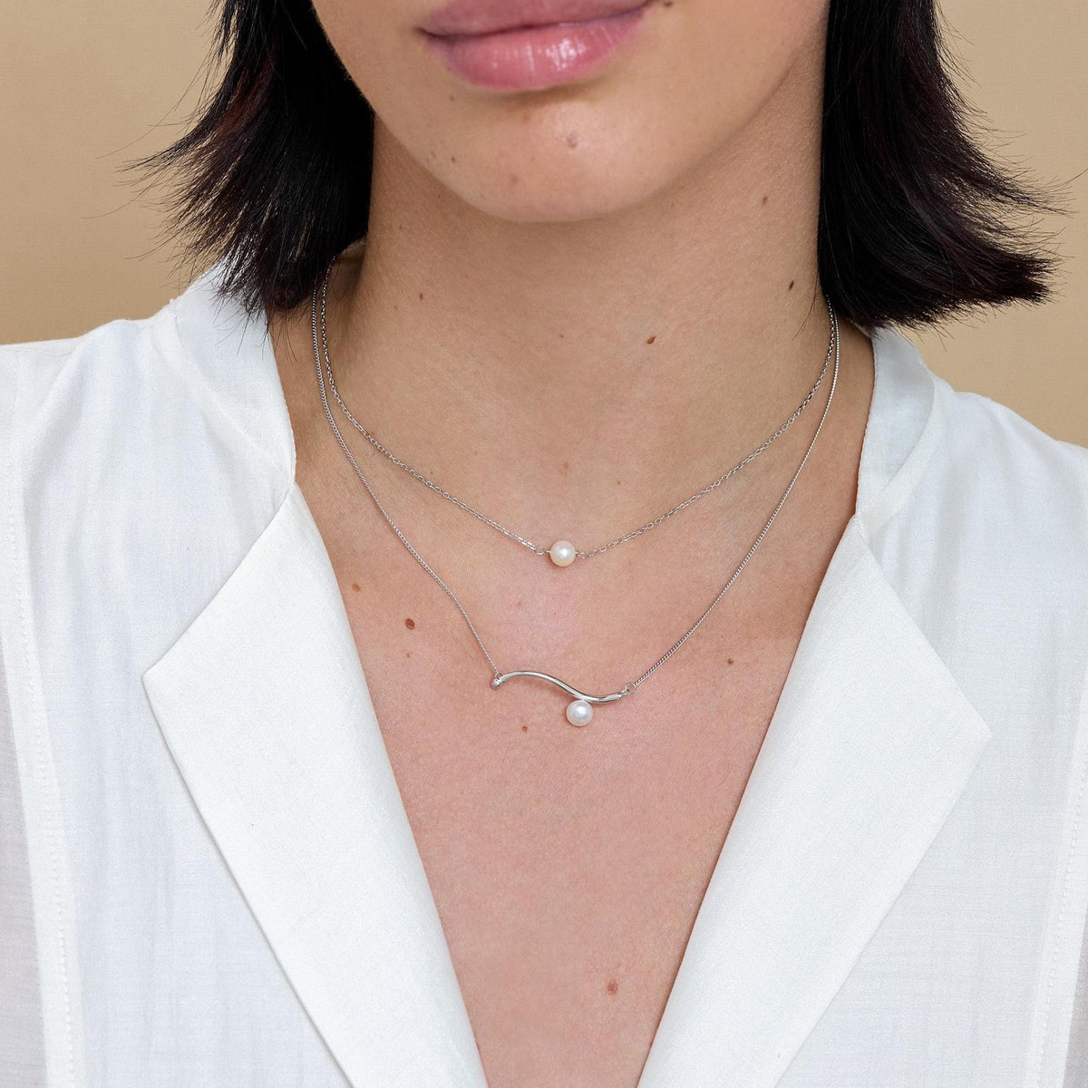 Freshwater Pearl Wave Charm Necklace