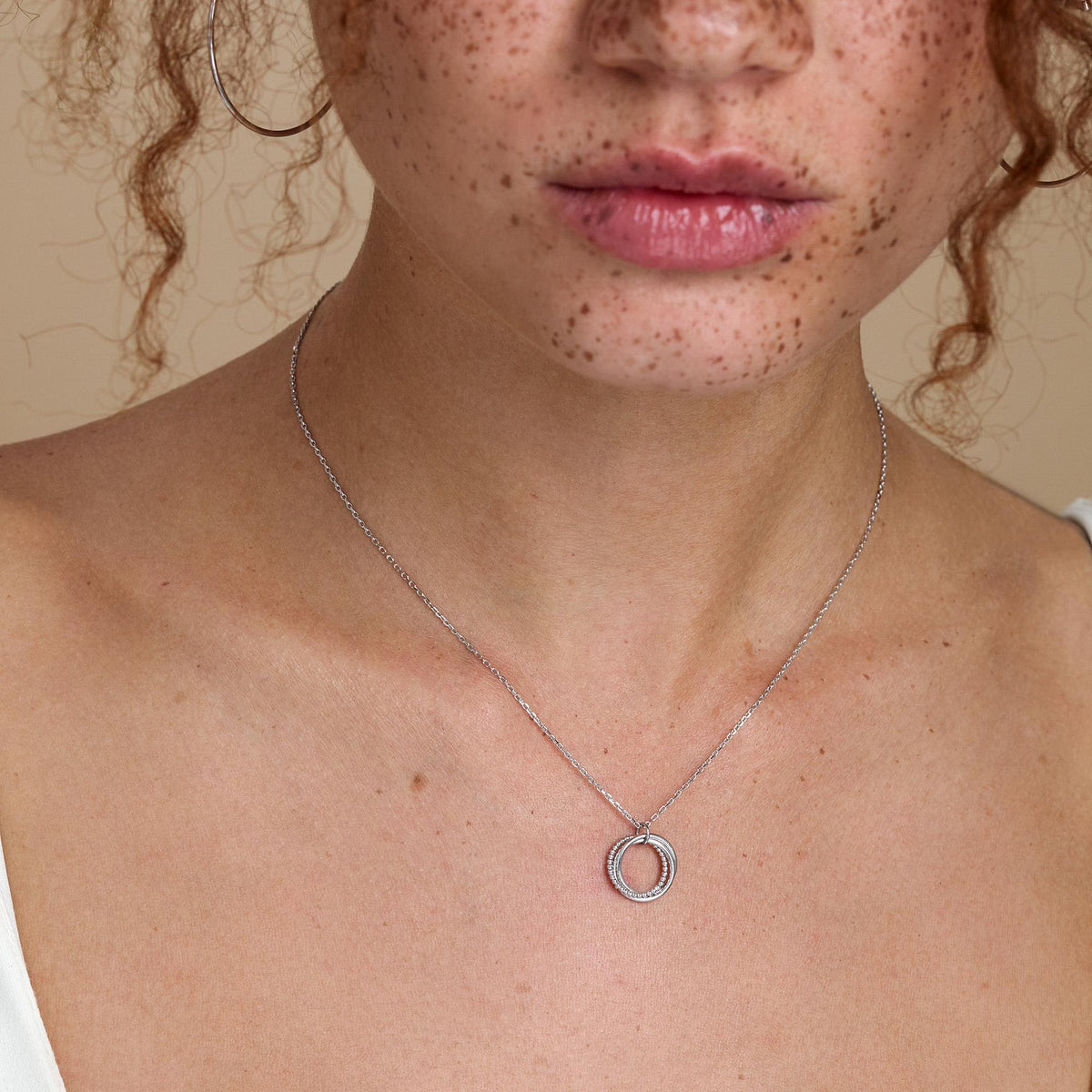 Three Interlocking Beaded Circles Pendant Necklace