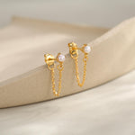 Sterling Silver Pearl and Chain Earrings in Sterling Silver, Silver or Gold or Rose Gold, Tiny Ear Jacket, Dainty Jewellery