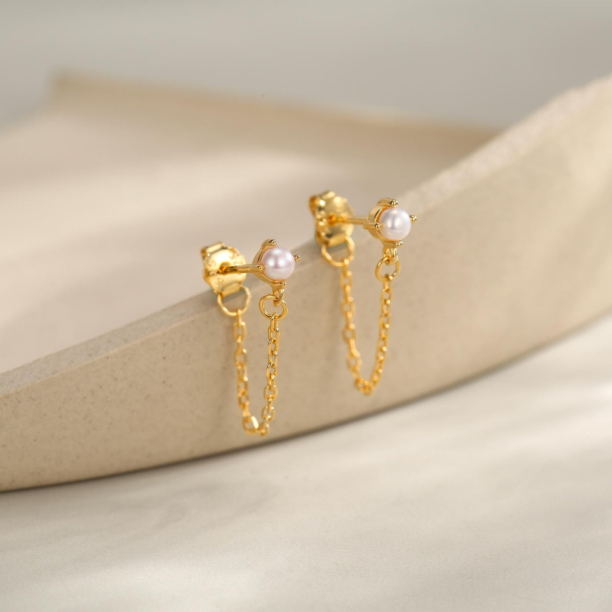Sterling Silver Pearl and Chain Earrings in Sterling Silver, Silver or Gold or Rose Gold, Tiny Ear Jacket, Dainty Jewellery