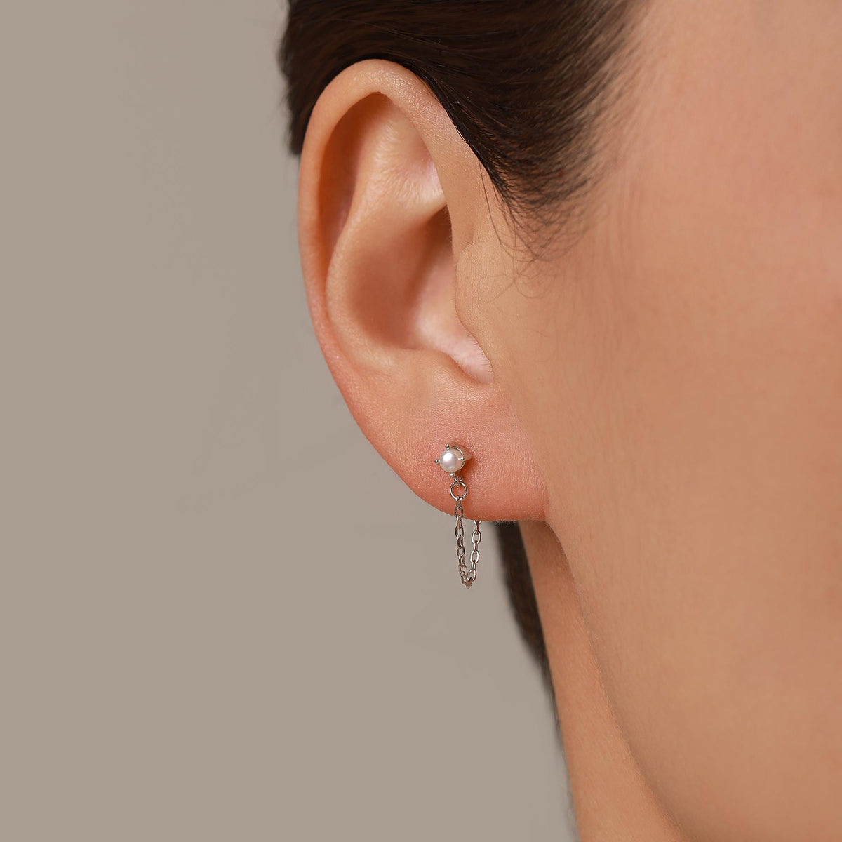 Sterling Silver Pearl and Chain Earrings in Sterling Silver, Silver or Gold or Rose Gold, Tiny Ear Jacket, Dainty Jewellery