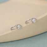 CZ Droplet Huggie Hoop Earrings in Sterling Silver, Tiny CZ Pear Cut Open Hoops, Pull Through Threaders, Half Hoops, C Shape