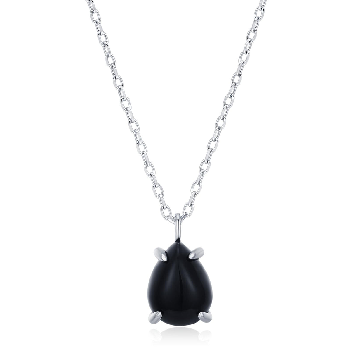 Black Onyx Pear Cabochon Pendant Necklace