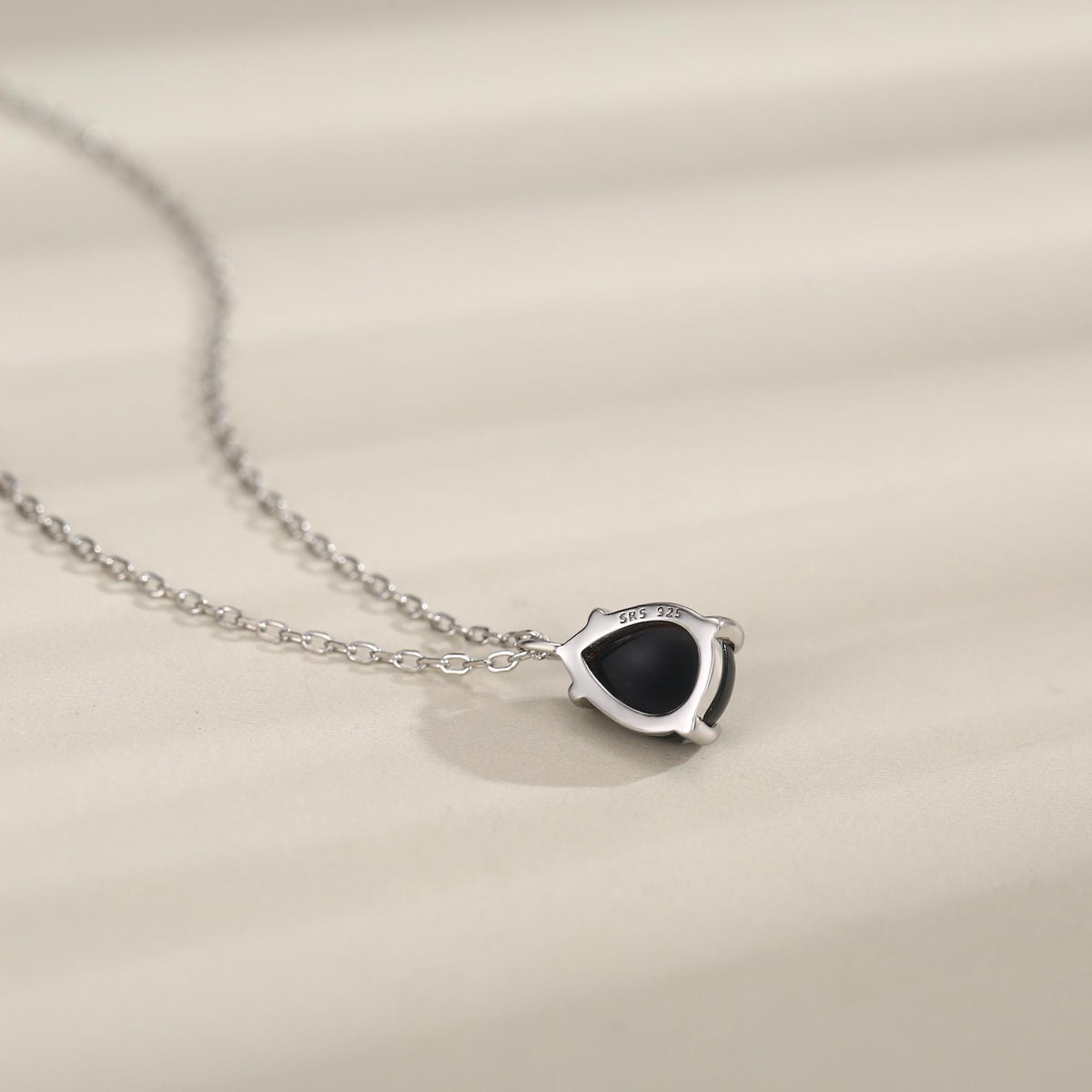 Black Onyx Pear Cabochon Pendant Necklace