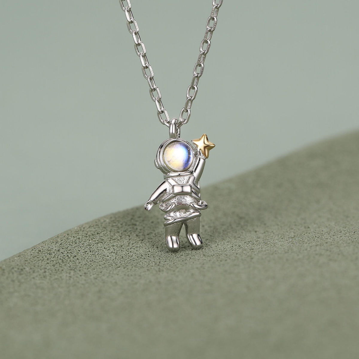 Best Friends Moonstone Astronaut Pendant Necklace