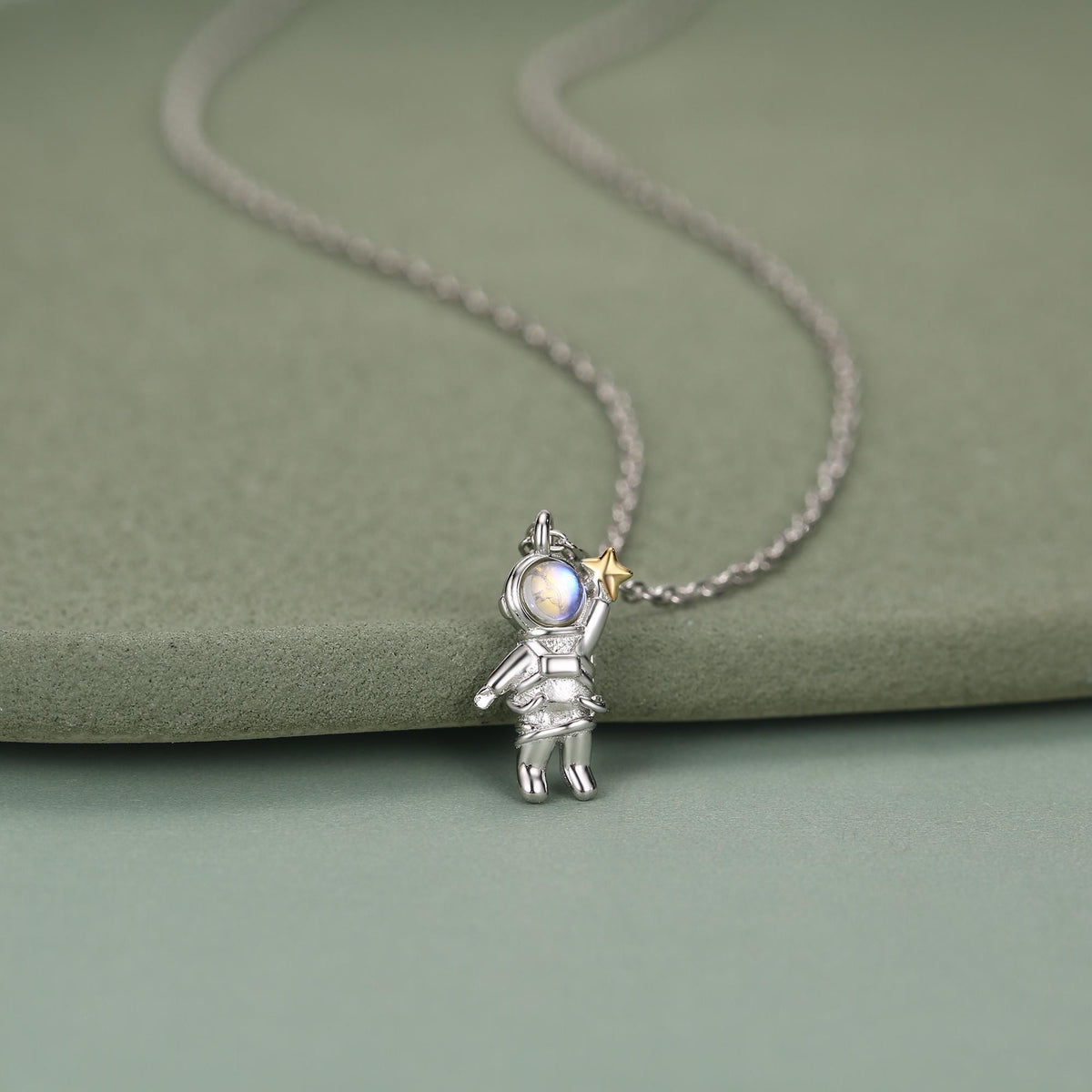 Best Friends Moonstone Astronaut Pendant Necklace