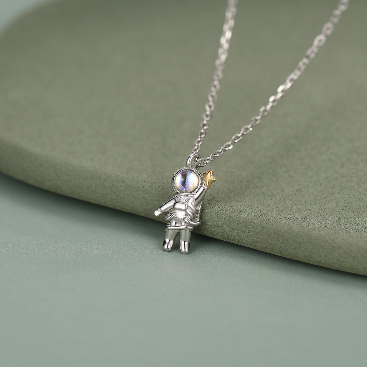 Best Friends Moonstone Astronaut Pendant Necklace