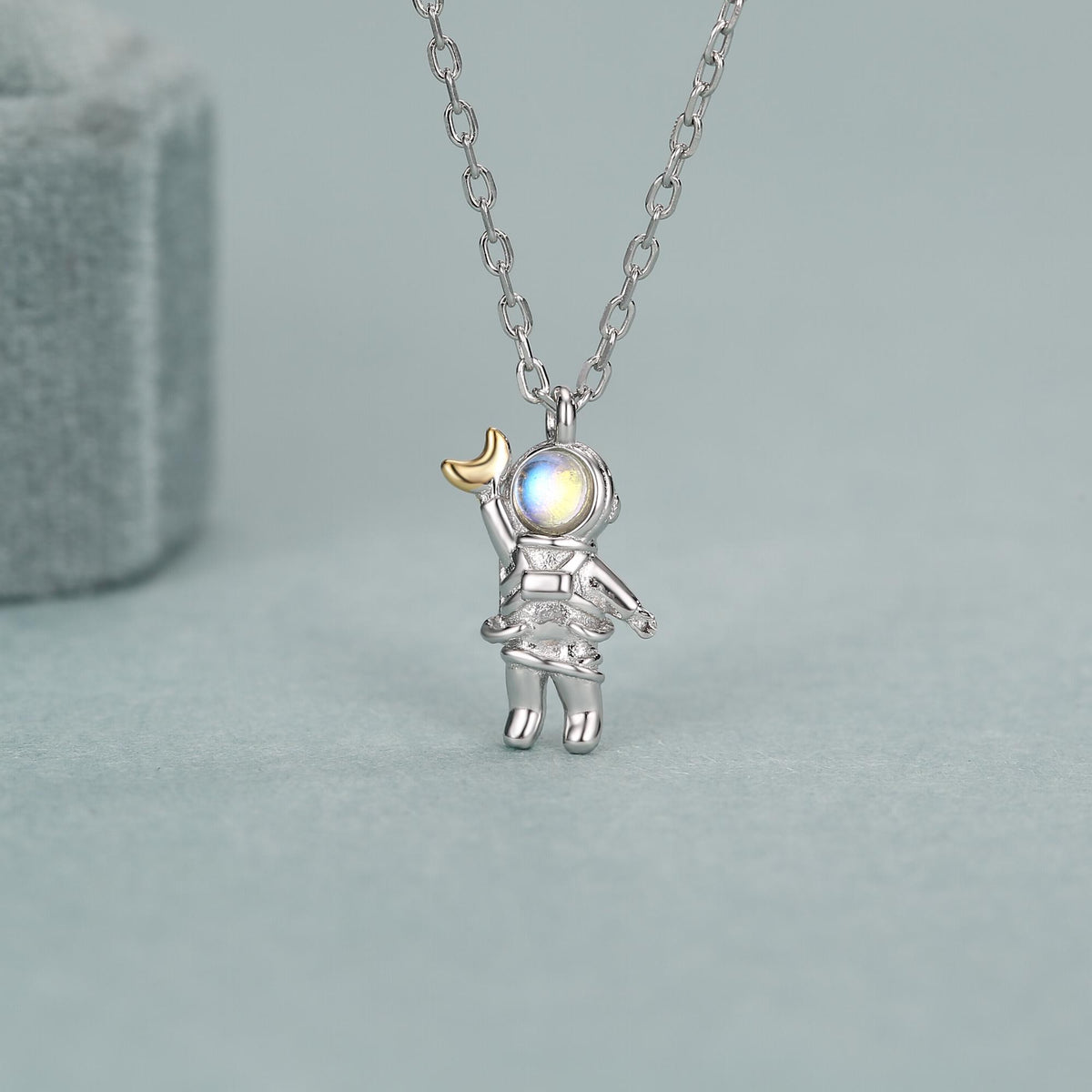 Best Friends Moonstone Astronaut Pendant Necklace