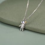 Moonstone Astronaut Holding Star Pendant Necklace
