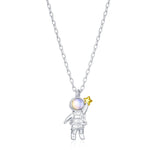 Moonstone Astronaut Holding Star Pendant Necklace