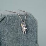 Astronaut Holding Moon Moonstone Pendant Necklace