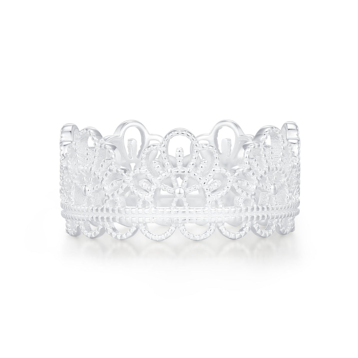 Sterling Silver Filigree Lace Crown Ring