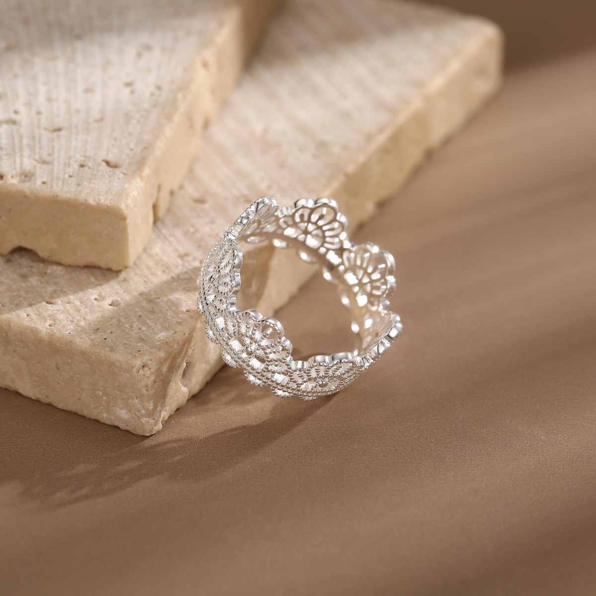 Sterling Silver Filigree Lace Crown Ring