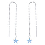 Aquamarine Blue CZ Forget-me-not Flower Threader Earrings