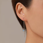 Aquamarine Blue CZ Forget-me-not Flower Threader Earrings