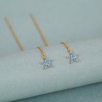 Aquamarine Blue CZ Forget-me-not Flower Threader Earrings