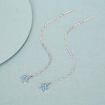 Aquamarine Blue CZ Forget-me-not Flower Threader Earrings