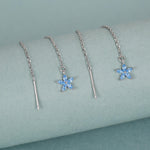 Aquamarine Blue CZ Forget-me-not Flower Threader Earrings