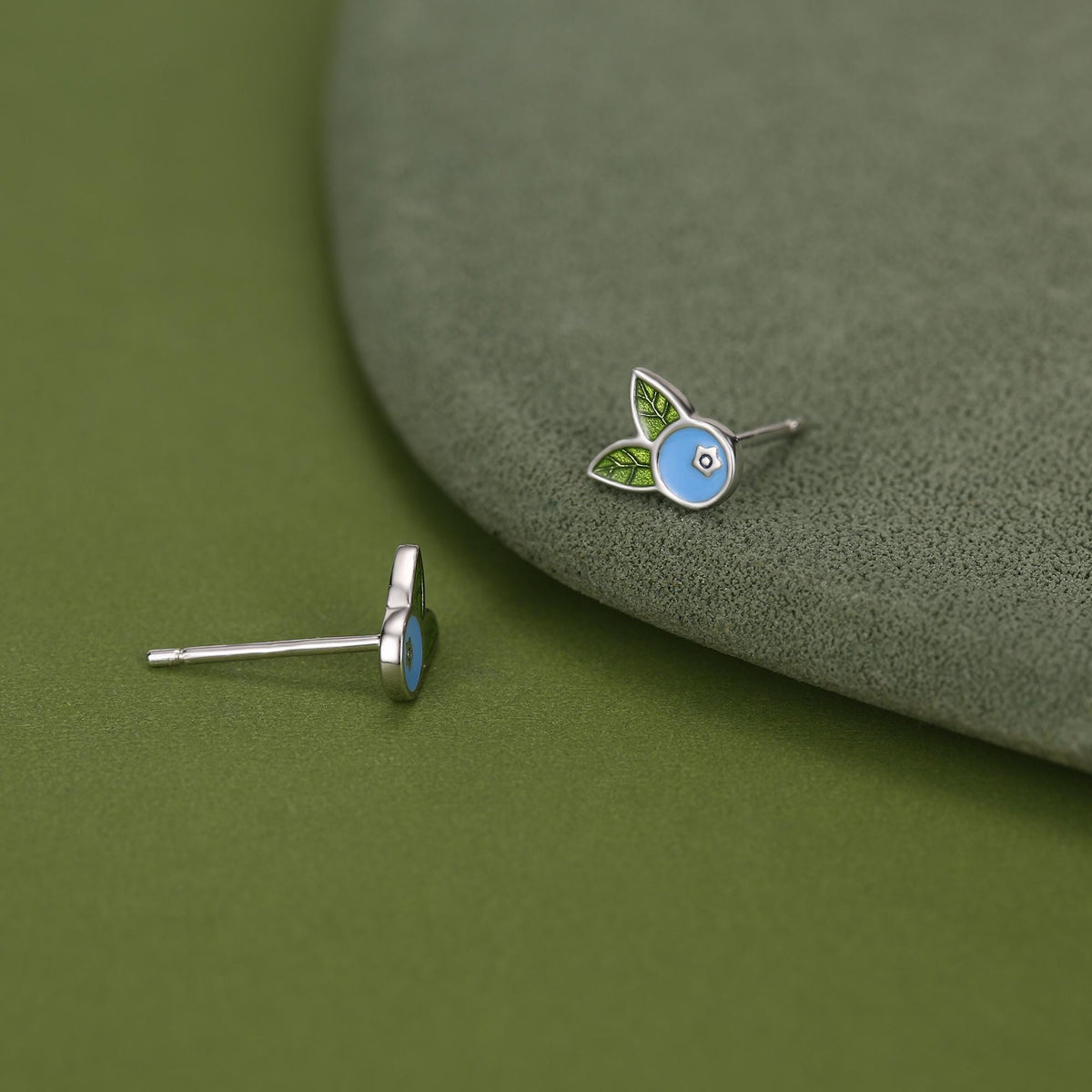 Sterling Silver Enamel Blueberry Stud Earrings