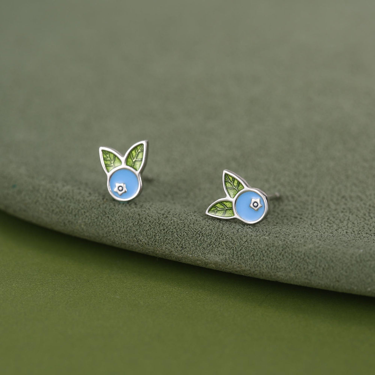Sterling Silver Enamel Blueberry Stud Earrings