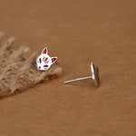 Sterling Silver Enamel Kitsune Fox Mask Stud Earrings