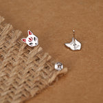 Sterling Silver Enamel Kitsune Fox Mask Stud Earrings