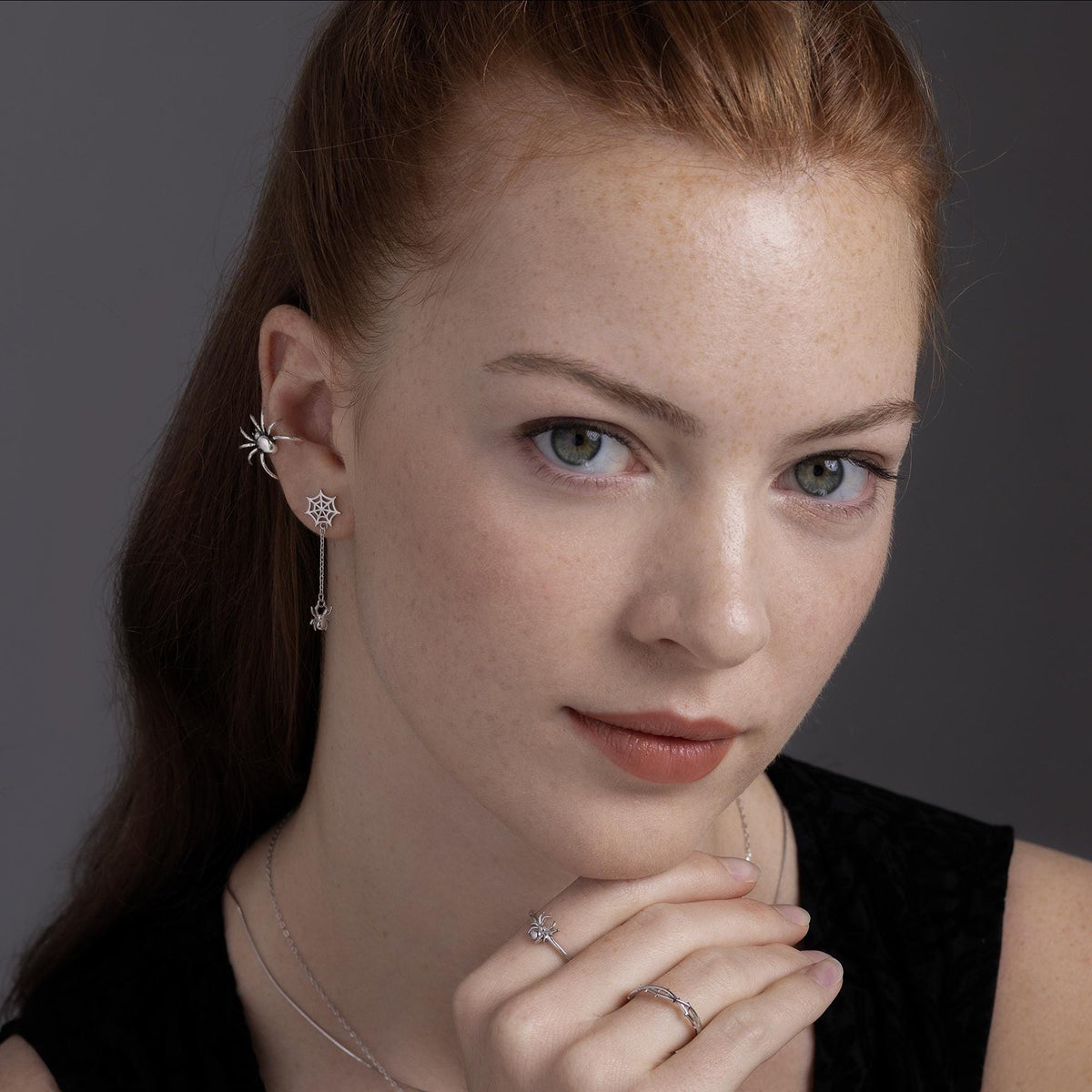 Dangling Spider Web and Spider Stud Earrings