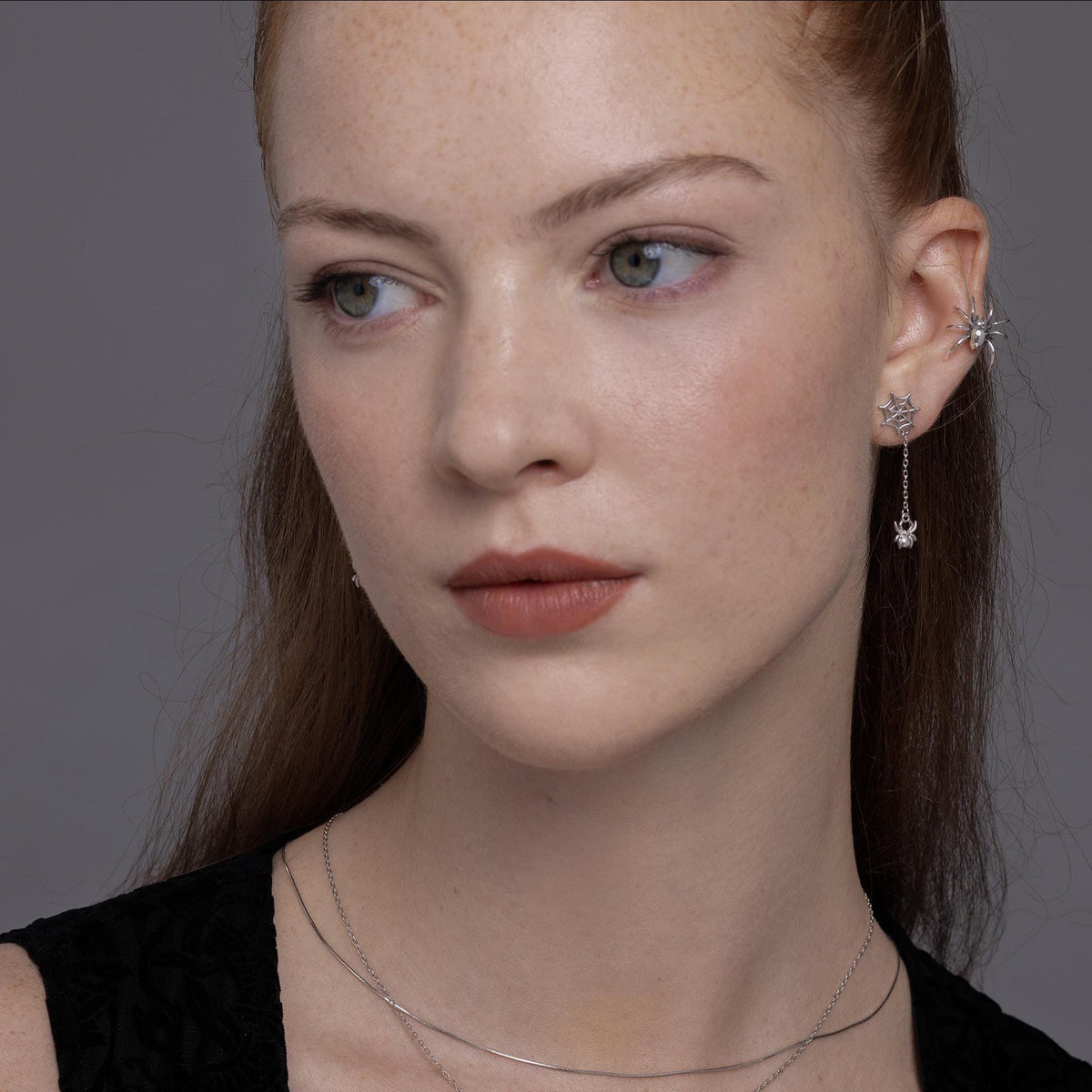 Dangling Spider Web and Spider Stud Earrings