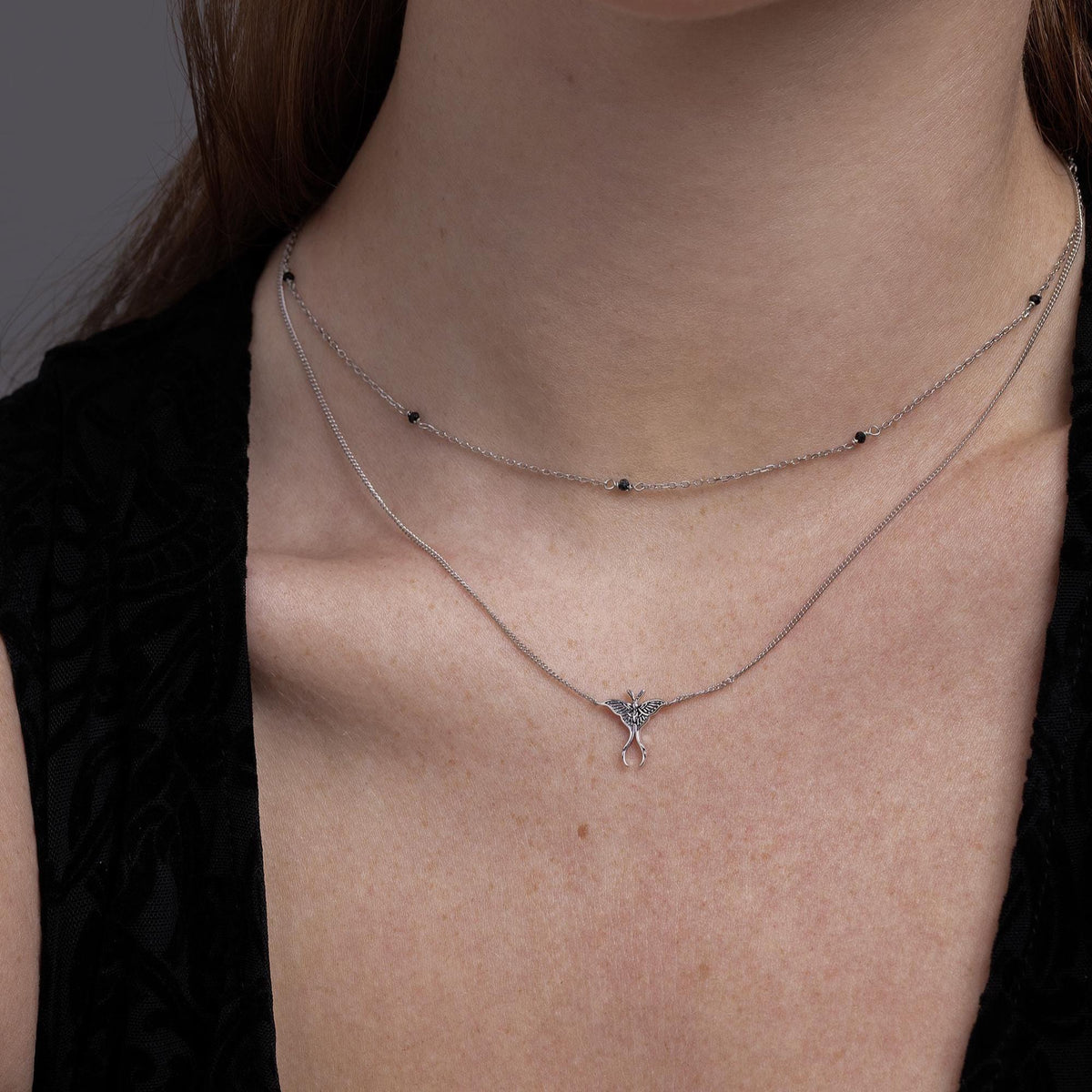 Oxidised Luna Moth Charm Necklace