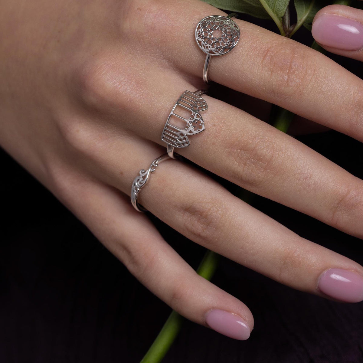 Sterling Silver Baroque Wave Adjustable Ring