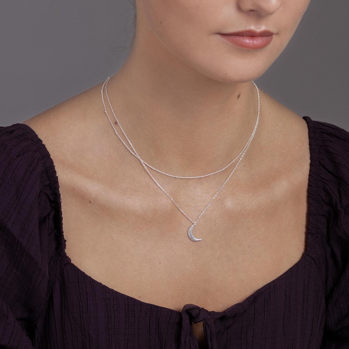 Crescent Moon Layered Pendant Necklace
