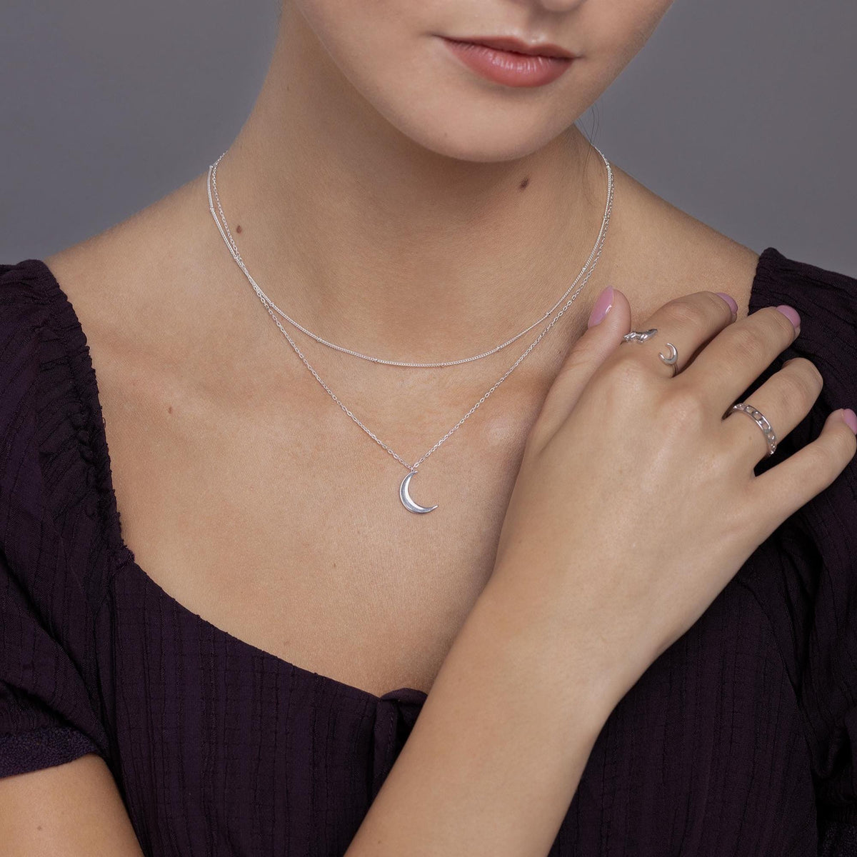 Crescent Moon Layered Pendant Necklace