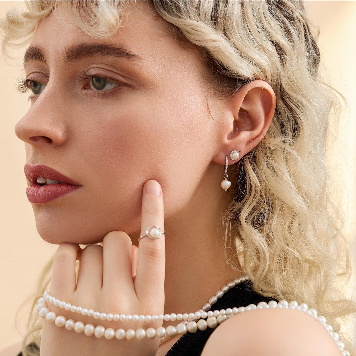 Freshwater Keshi Pearl Halo CZ Stud Earrings
