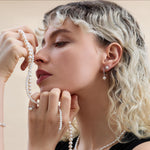 Natural Freshwater Pearl CZ Huggie Hoops Earrings in Sterling Silver