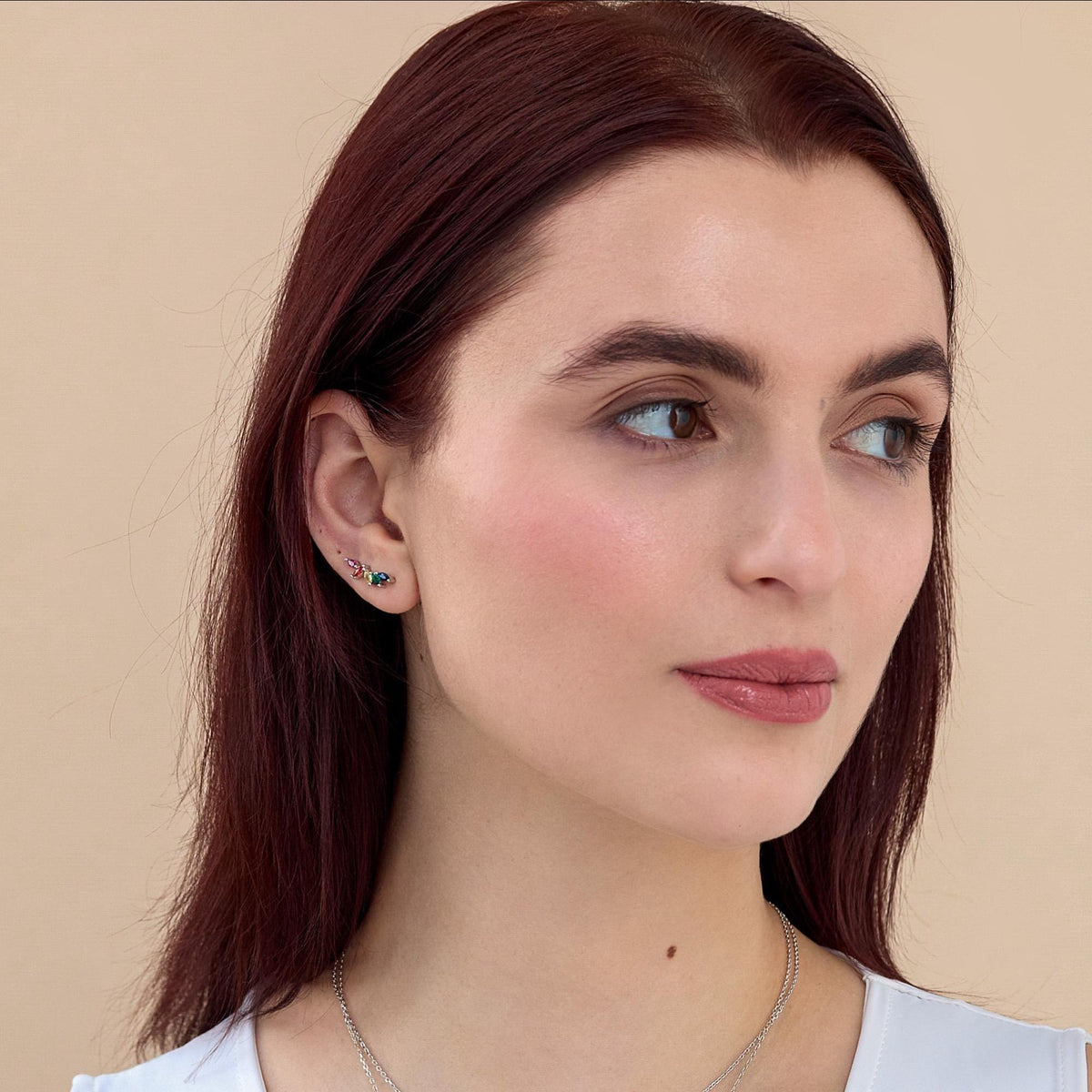 Rainbow Marquise CZ Cluster Crawler Earrings in Sterling Silver, Silver or Gold, Marquise CZ Cluster Crawler, Cluster Earrings