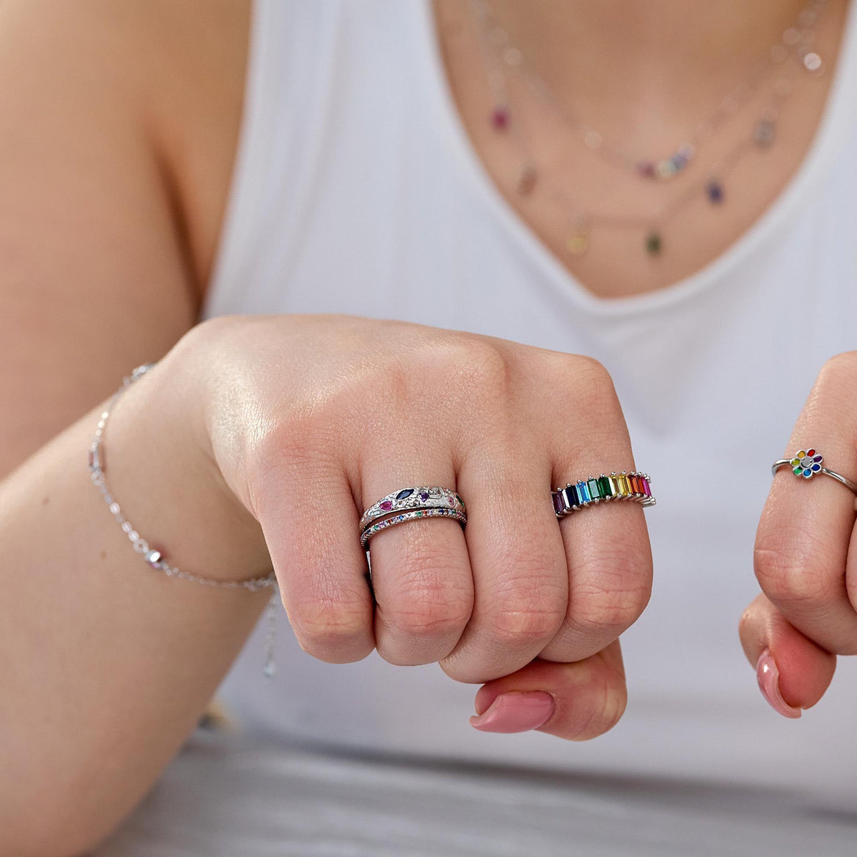 Skinny Rainbow CZ Pavé Eternity Ring