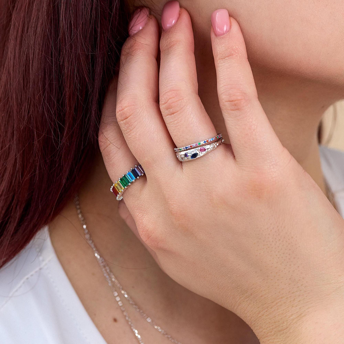 Organic Texture Multicolour Confetti Irregular CZ Dome Ring