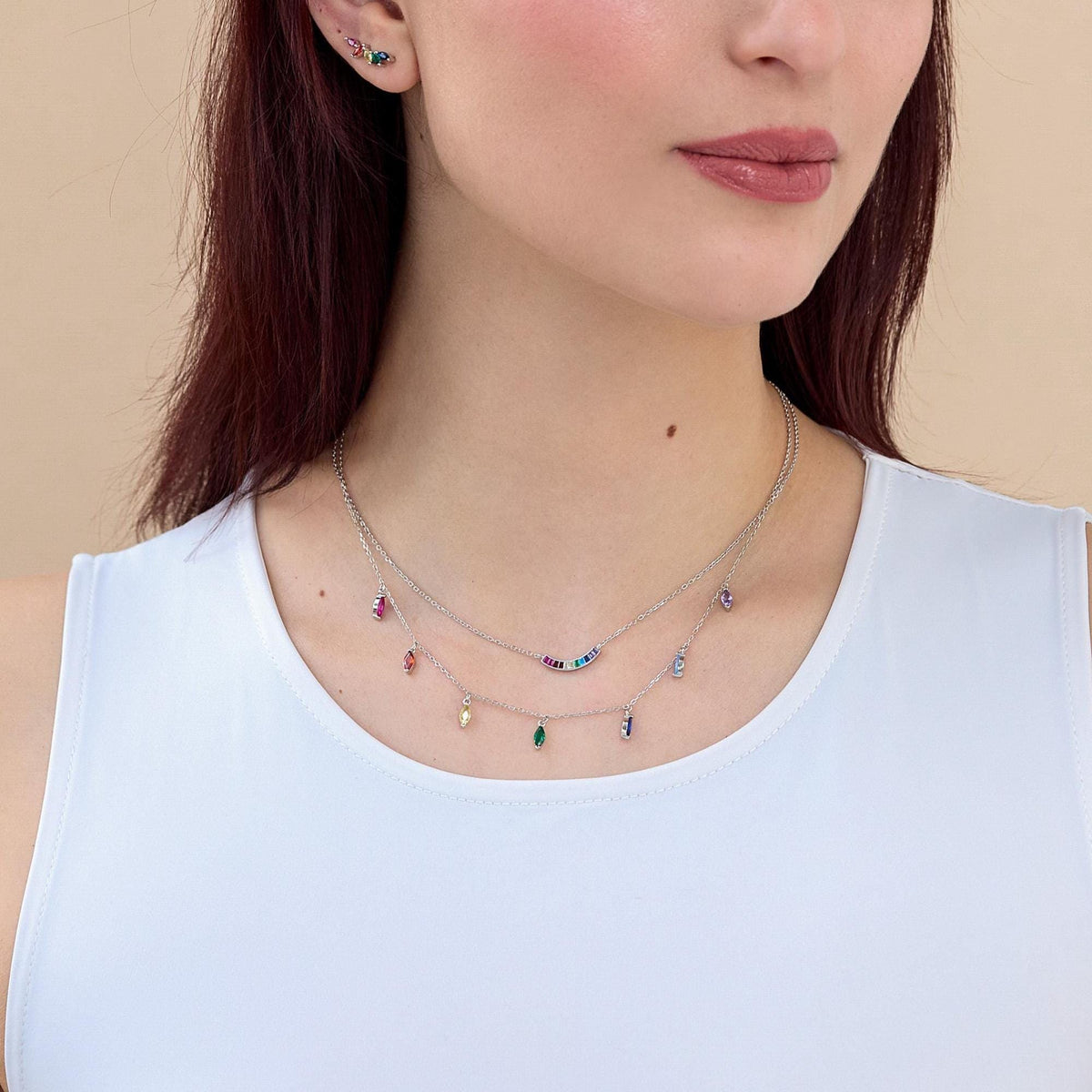 Rainbow CZ Marquise Satellite Chain Necklace