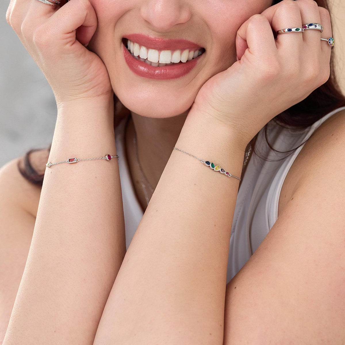 Rainbow Pear Cut CZ Cluster Charm Bracelet