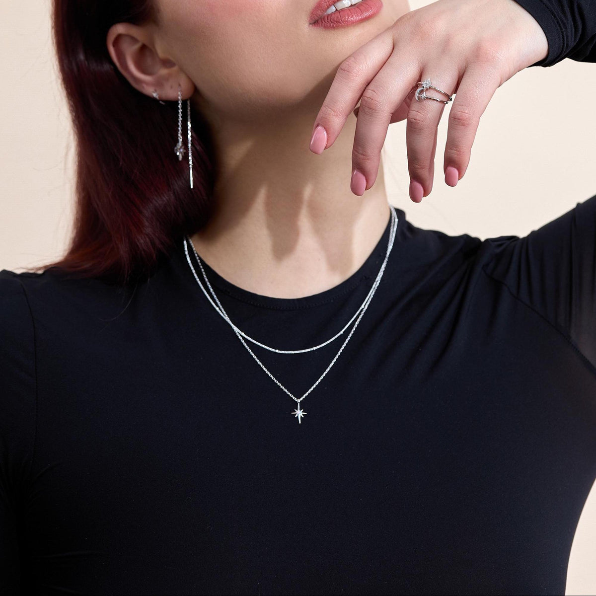 Tiny CZ North Star Pendant Necklace