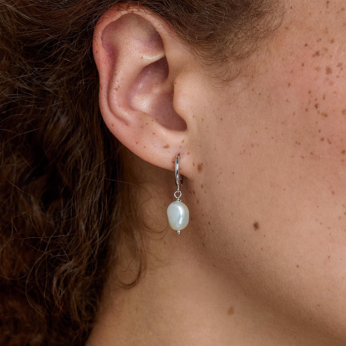 Sterling Silver Baroque Pearl Huggie Hoop Earrings, Drop Earrings with 18ct Gold Plate, Genuine Freshwater Pearls, Irregular Pearls
