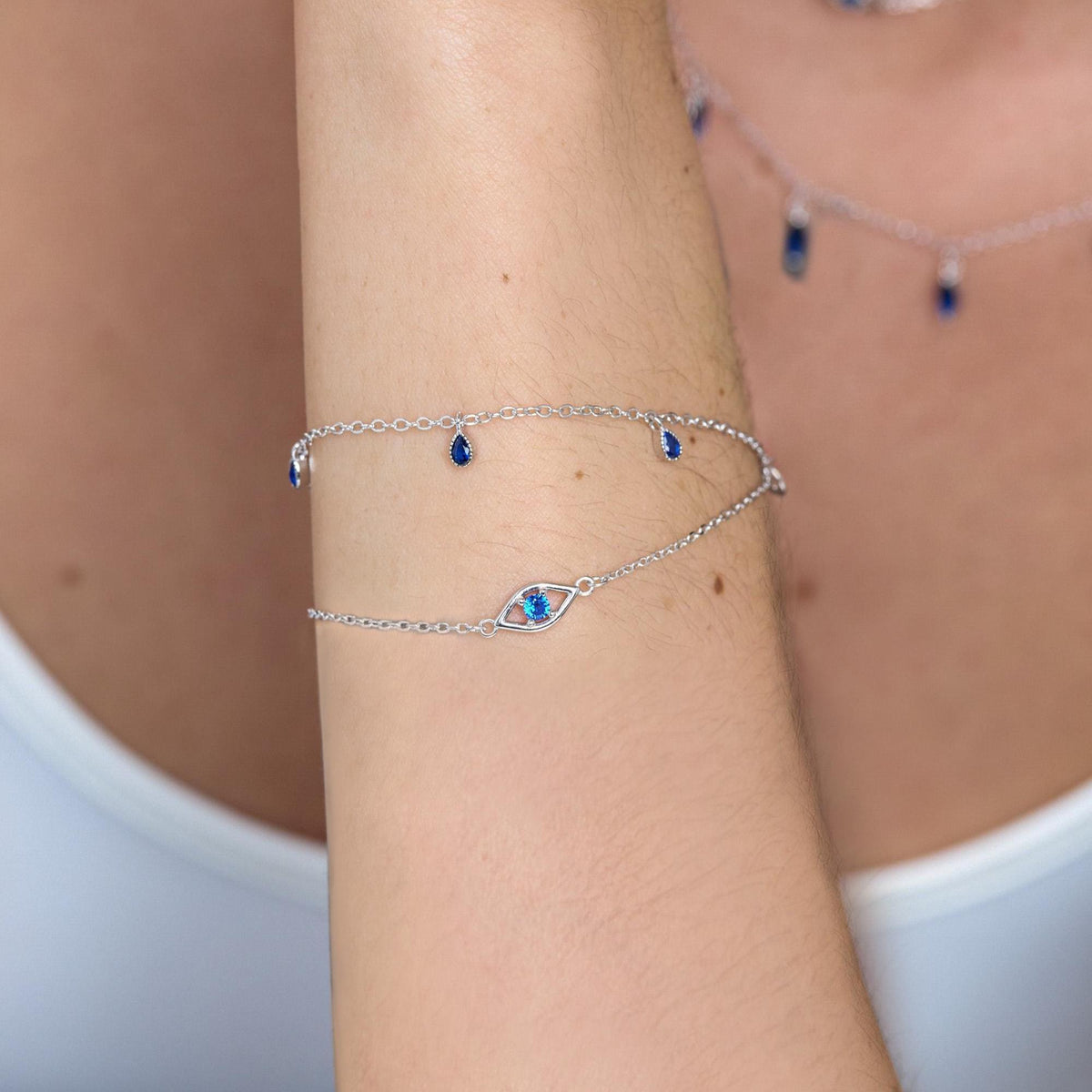 Sapphire Blue Evil Eye Charm Bracelet