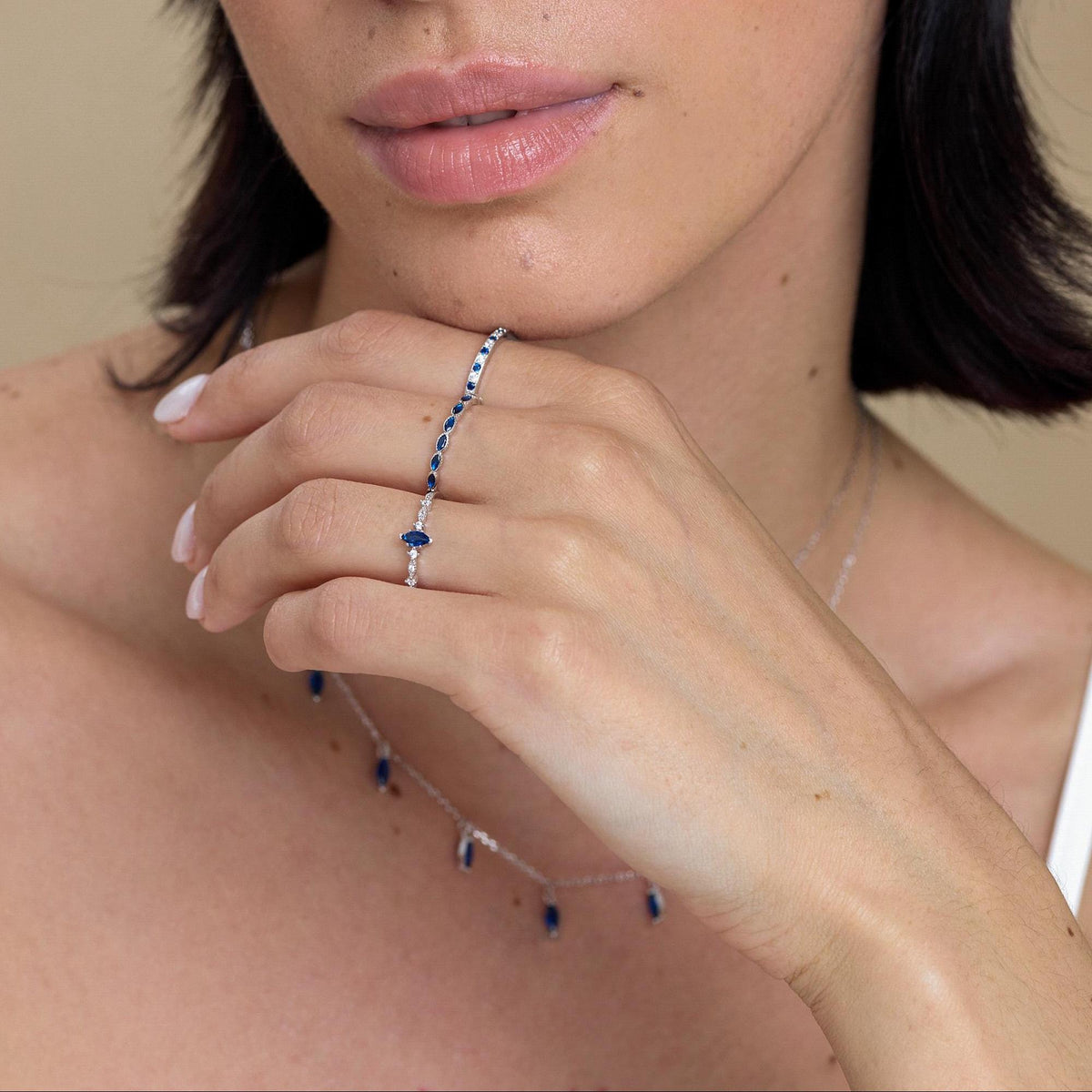 Sapphire Blue & Clear CZ Half Eternity Ring