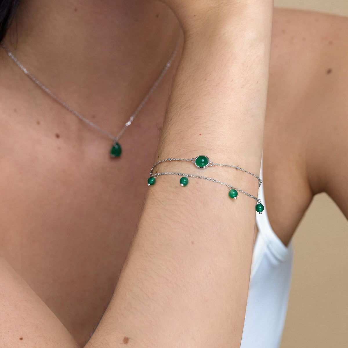 Green Onyx Dangle Station Bracelet