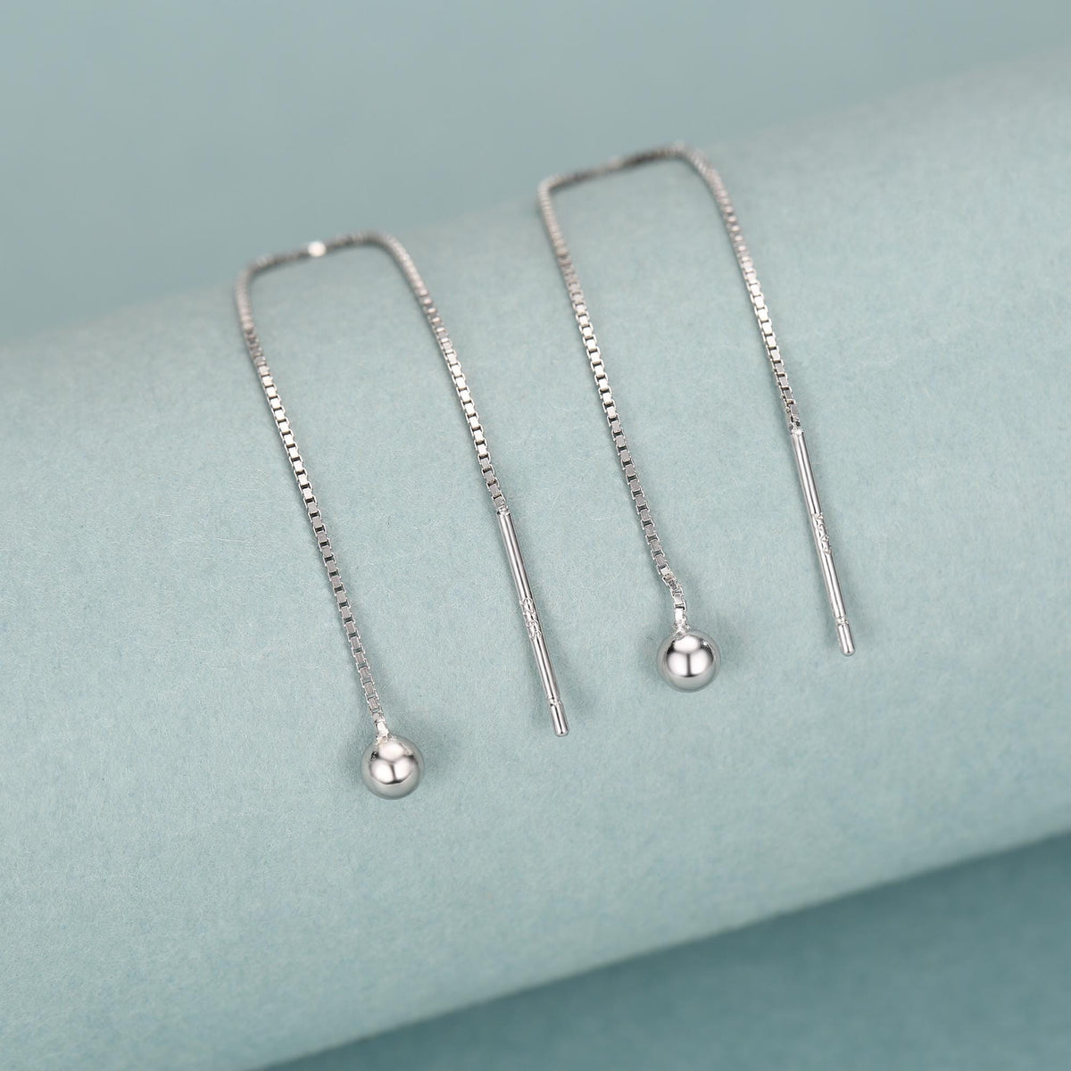 Minimalist Ball Threaders Earrings in Sterling Silver, 8cm Ball Ear Threaders, Silver, Gold or Rose Gold