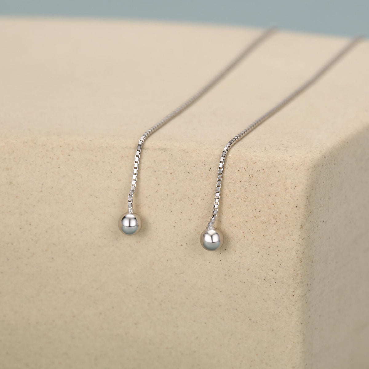 Minimalist Ball Threaders Earrings in Sterling Silver, 8cm Ball Ear Threaders, Silver, Gold or Rose Gold