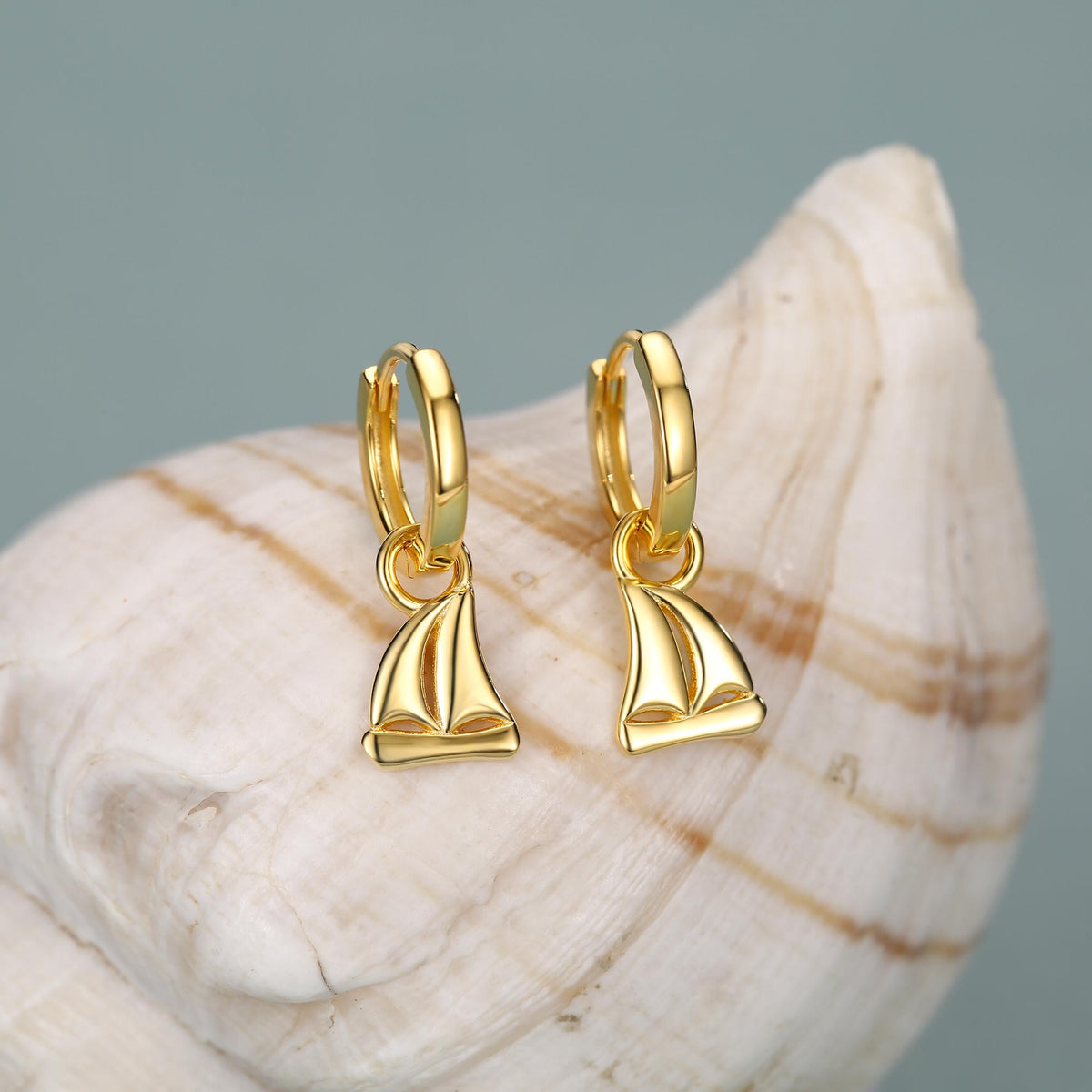 Detachable Sailing Boat Charm Huggie Hoop Earrings
