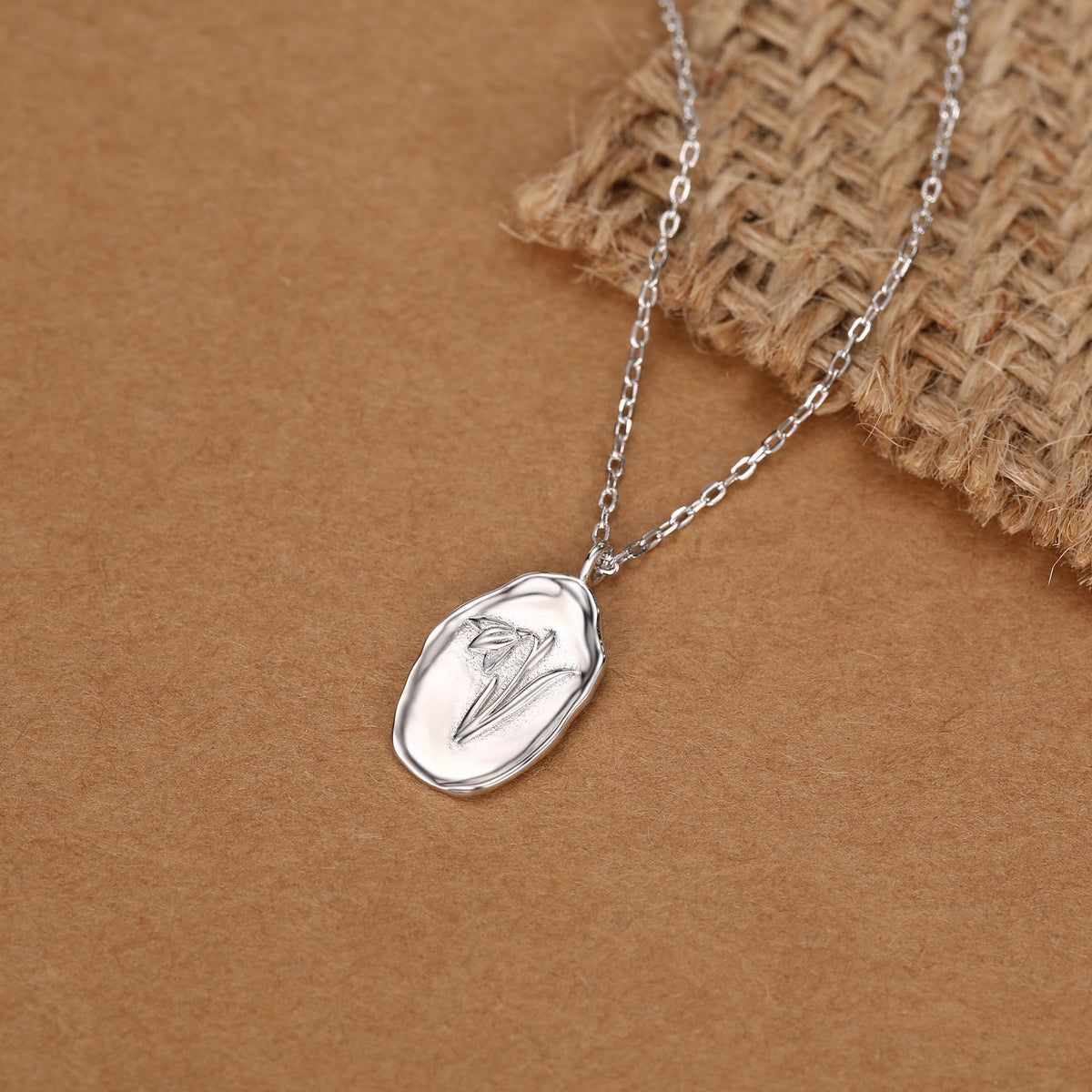 Snowdrop Birth Flower Oval Pendant Necklace