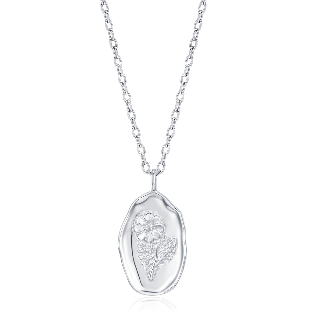 Cosmos Birth Flower Oval Pendant Necklace